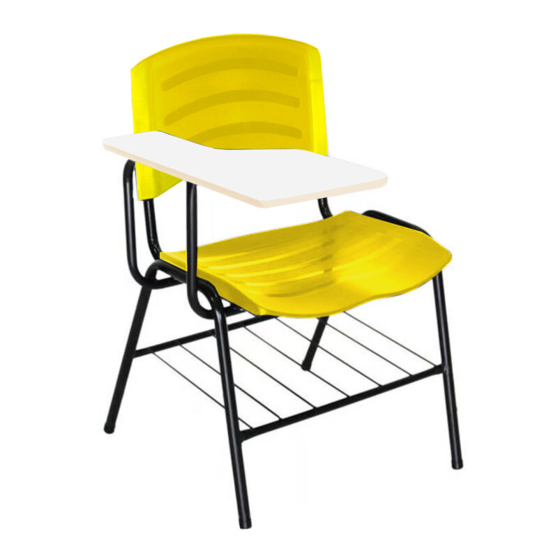 Cadeira Universitária Plástica com Prancheta MDF – COR AMARELO 34019 ROMÃO CADEIRAS