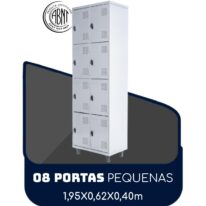 Armário Roupeiro de Aço c/ 08 Portas PEQUENAS 1,95×0,62×0,40m – SA – Cinza – 14002 ROMÃO CADEIRAS