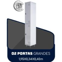 Armário Roupeiro de Aço c/ 02 Portas GRANDES – 1,95×0,34×0,40m – SA – CZ/CZ – 14007 ROMÃO CADEIRAS