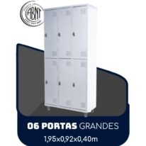 Armário Roupeiro de Aço c/ 06 Portas GRANDES – 1,95×0,92×0,40m – SA – CZ/CZ – 14009 ROMÃO CADEIRAS