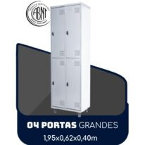 Armário Roupeiro de Aço c/ 04 Portas GRANDES – 1,95×0,62×0,40m – SA – CZ/CZ – 14008 ROMÃO CADEIRAS